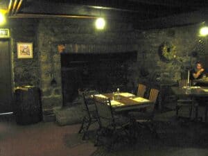 Bedford,_PA_(D) Fireplace and dining room at Jean Bonnet Tavern in Bedford, PA