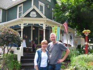 Lily Dale, NY (P) My mother and I outside the coffee shop in Lily Dale. We were skeptical about Spiritualism.