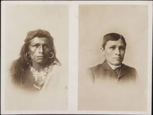 Before and after images of an Indian school student in the 1880's.