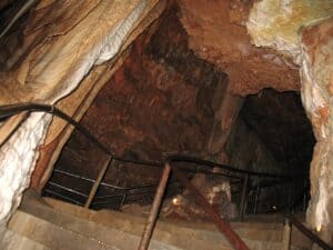 A flight of steps in Meramec Caverns in Missouri.