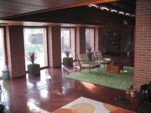 Main living area of the Schwartz House in Two Rivers, WI