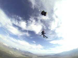 Malcolm Logan parchuting above Erda, Utah