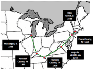 Migration route of the Hatfield family