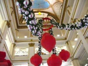 Christmas decorations in the atrium at the Macy's store in Chicago