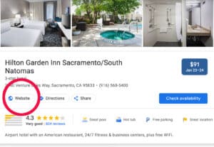 Finding the hotels website