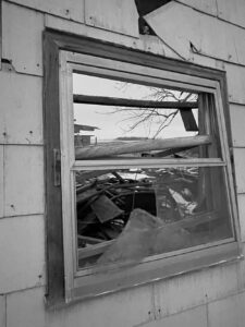 Window in ruined house in Tagus, ND