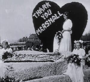 A European float honoring George C. Marshall for the Marshall Plan