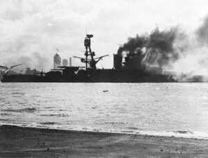 USS Nevada under attack at Pearl Harbor