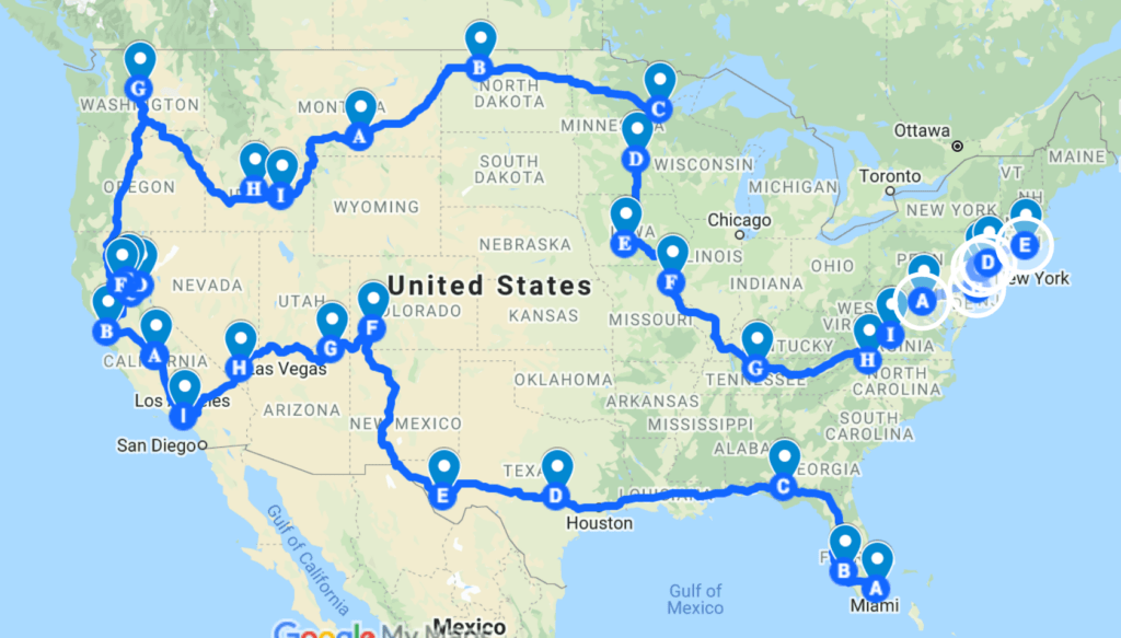 My American Odyssey Route Map